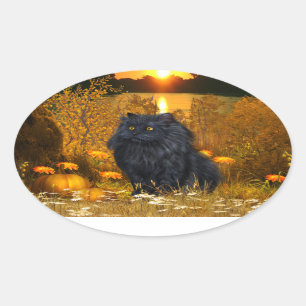 Sticker Ovale Chat perse noir Halloween