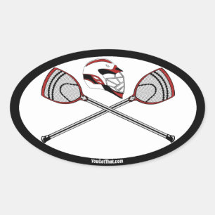 Sticker Ovale Chatouilles et casque de gardien de crosse rouge