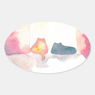 Sticker Ovale Chats colorés sur un sofa ensoleillé