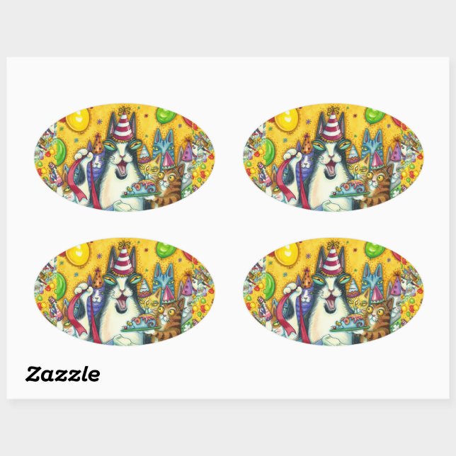 STICKER OVALE CHATS N'FITZ, CUISINES, MICE, ANNIVERSAIRE AMUSANT (Feuille)