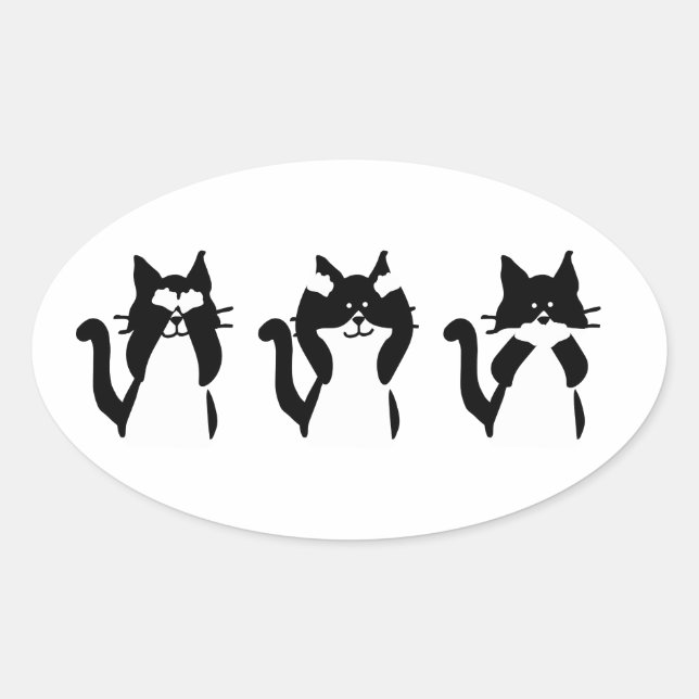 Sticker Ovale Chats noirs et blancs | Trois sages chatons (Devant)