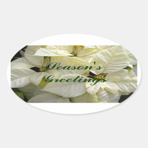 Sticker Ovale Chatte Poinsettias Blanc
