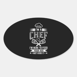 Sticker Ovale Chef Ici Nourriture Pas Baiser Cuisine Amoureux Dr