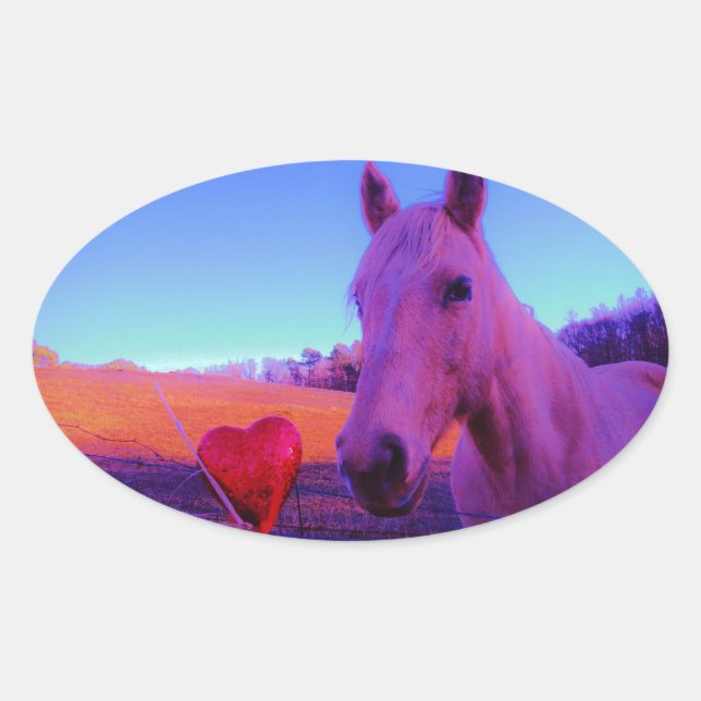 Sticker Ovale Cheval Brown et Coeur Rouge (Devant)