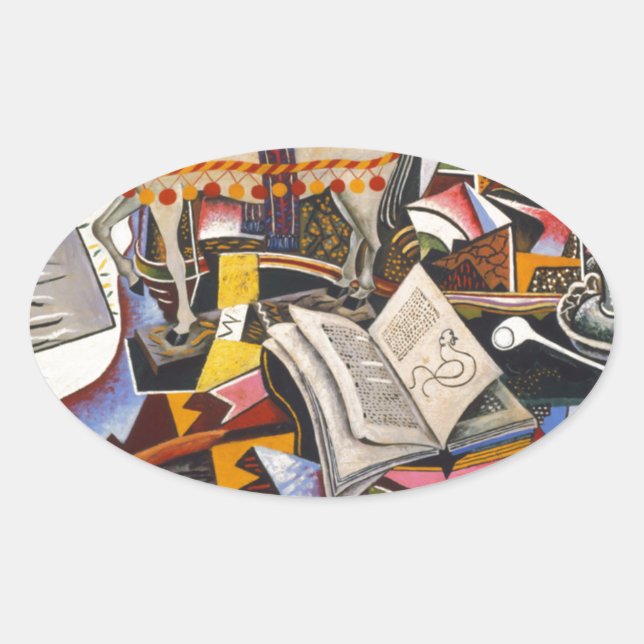 Sticker Ovale Cheval Pipe Fleur rouge par Joan Miro (Devant)