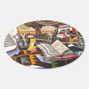 Sticker Ovale Cheval Pipe Fleur rouge par Joan Miro