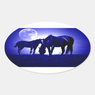 Sticker Ovale Chevaux et nuit bleue