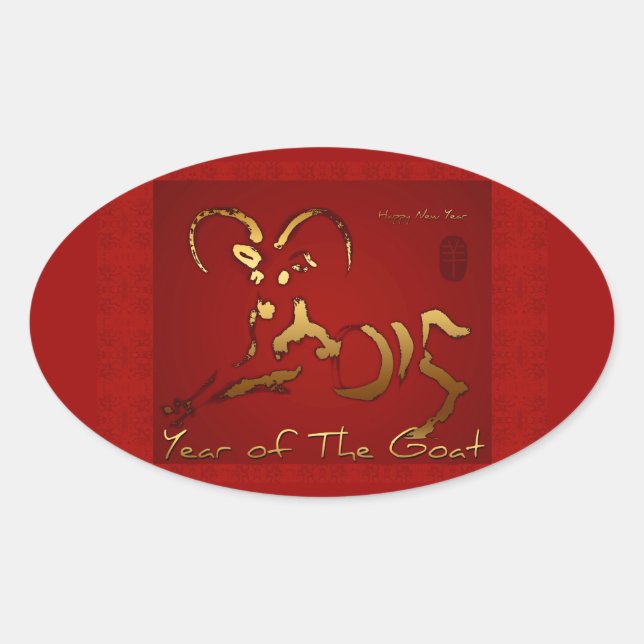 Sticker Ovale Chèvre d'or Chinois Vietnamien Lunaire Nouvel An O (Devant)
