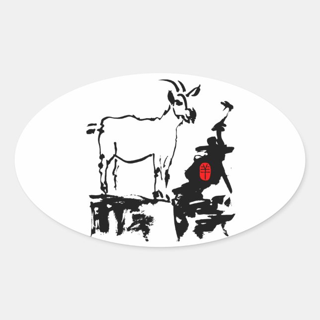 Sticker Ovale Chèvre roches chinois vietnamien Année Zodiac Oval (Devant)