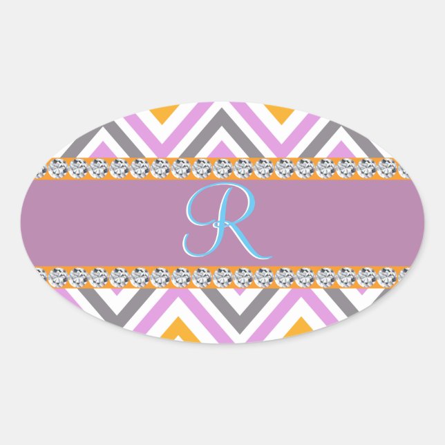 Sticker Ovale Chevron de diamant orange violet (Devant)