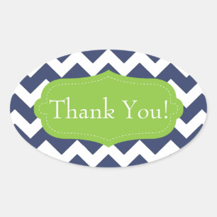 Sticker Ovale Chevron et vert de bleu marine. Monogramme