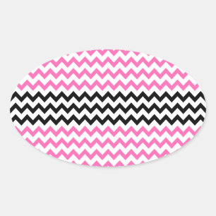 Sticker Ovale Chevron rose et noir par Shirley Taylor