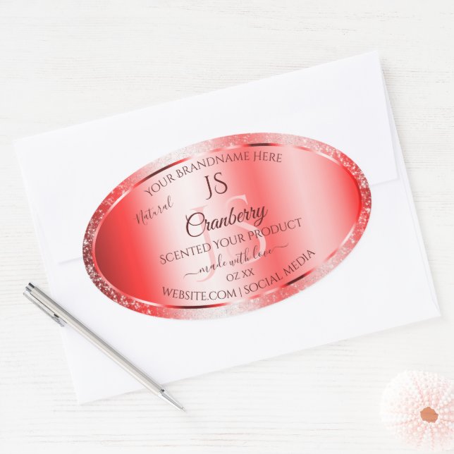 Sticker Ovale Chic Ruby Rouge Parties scintillant douce Étiquett (Enveloppe)