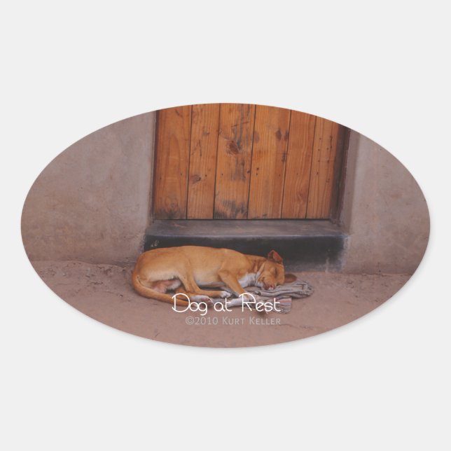 Sticker Ovale Chien au repos (Devant)