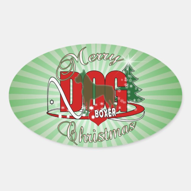STICKER OVALE CHIEN BOXER CHRISTMAS (Devant)