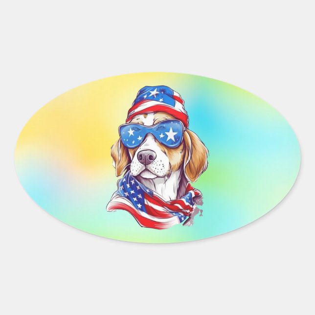 Sticker Ovale Chien de sublimation du 4 juillet (Devant)