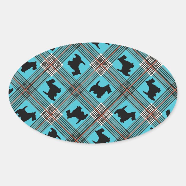 Sticker Ovale Chien écossais noir Tartan plaid (Devant)