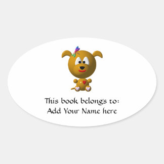 Sticker Ovale Chien mignon avec libellule