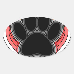 Sticker Ovale Chien Paw Dans Le Coeur Rouge Avec Les Outlines