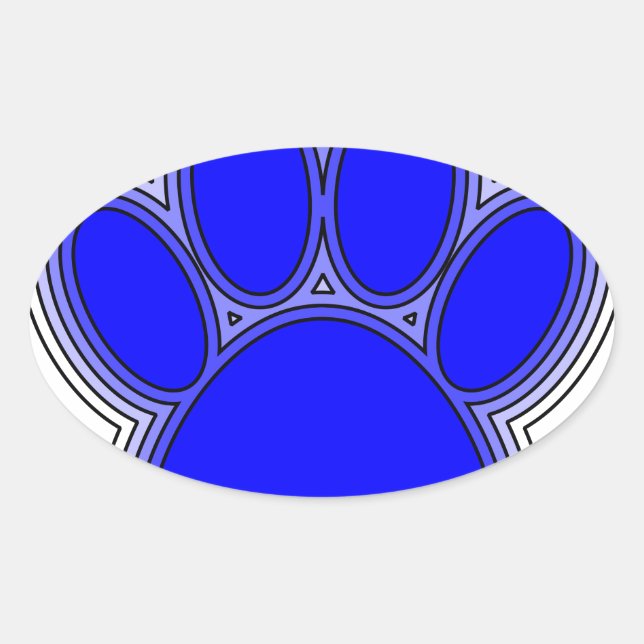 Sticker Ovale Chien Paw En Bleu Avec Contours (Devant)