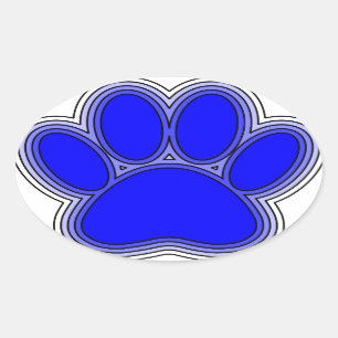 Sticker Ovale Chien Paw En Bleu Avec Contours