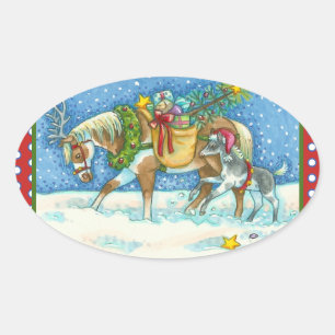 STICKER OVALE CHINCOTEAGUE PONIES & VACANCES SOUHAITE HORSE STIC