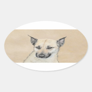 Sticker Ovale Chinook (Oreilles Pointées) Peinture - Art Chien o