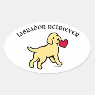 Sticker Ovale Chiot du laboratoire jaune et coeur rouge