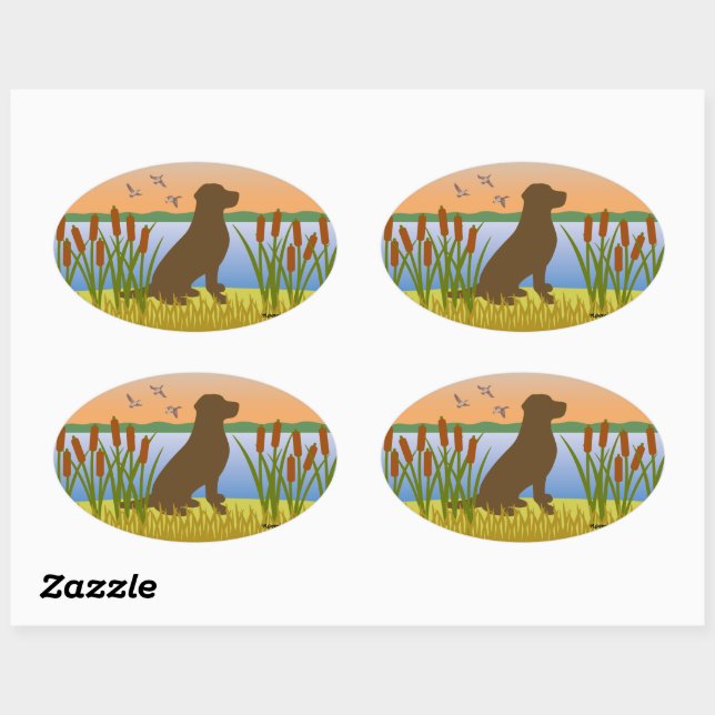Sticker Ovale Chocolat Labrador Bird Dog Sunset (Feuille)