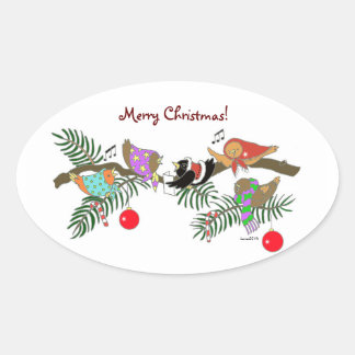Sticker Ovale Choeur des oiseaux de Noël Art populaire ukrainien