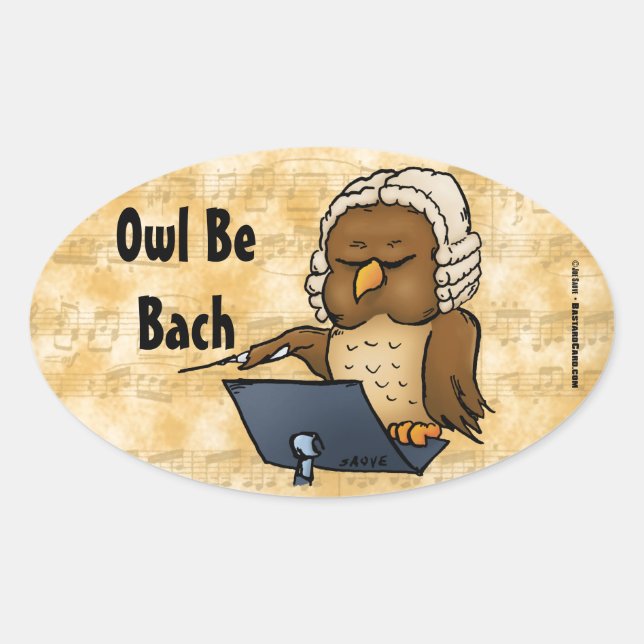 Sticker Ovale Chouette Be Bach Drôle Owl Cartoon (Devant)