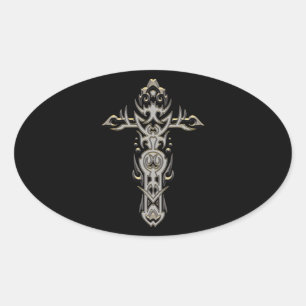 Sticker Ovale Christian Ornate Cross 57