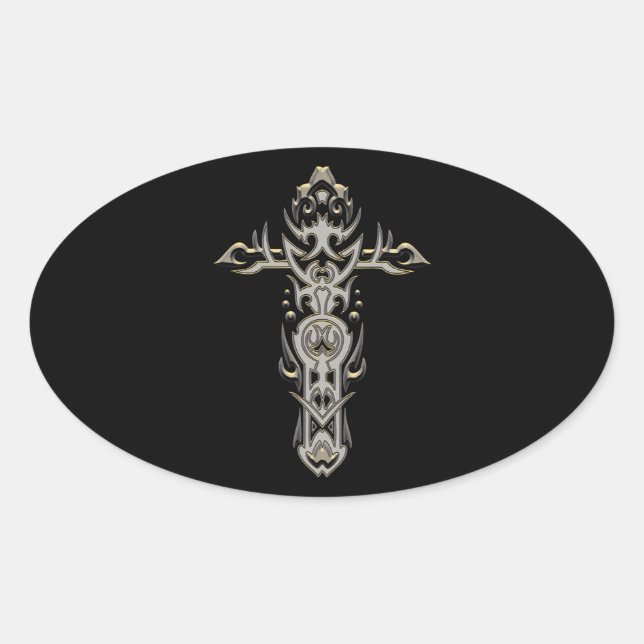 Sticker Ovale Christian Ornate Cross 57 (Devant)