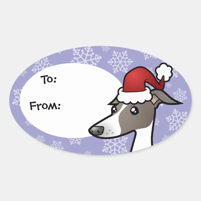 Sticker Ovale Christmas Greyhound / Whippet / Italian Greyhound (Devant)