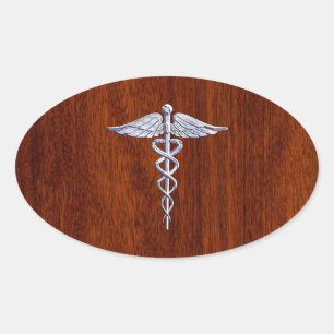 Sticker Ovale Chrome Comme Caduceus Symbole Médicale Mahogany Br