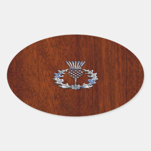 Sticker Ovale Chrome Comme Mahogany Bois Grain Scottish Thistle