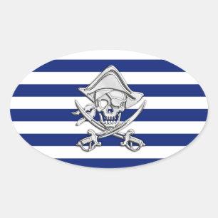 Sticker Ovale Chrome comme Pirate sur les rayures de marine