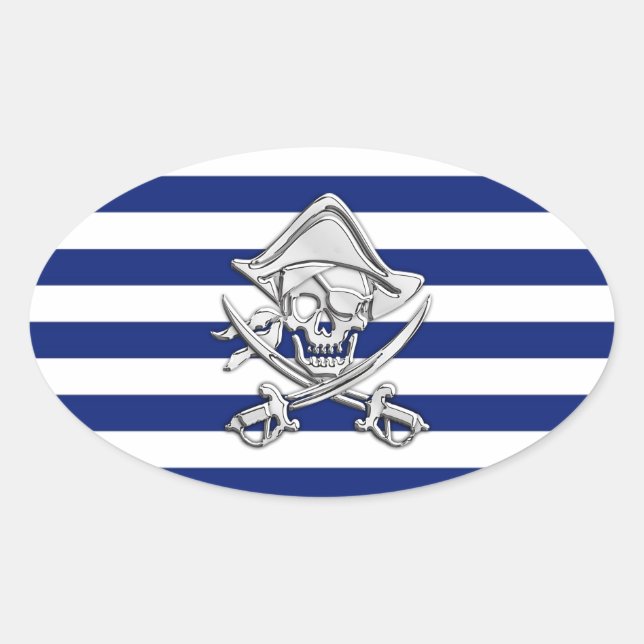 Sticker Ovale Chrome comme Pirate sur les rayures de marine (Devant)