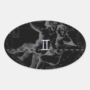 Sticker Ovale Chrome d'argent comme Gemini Zodiac Connexion Heve