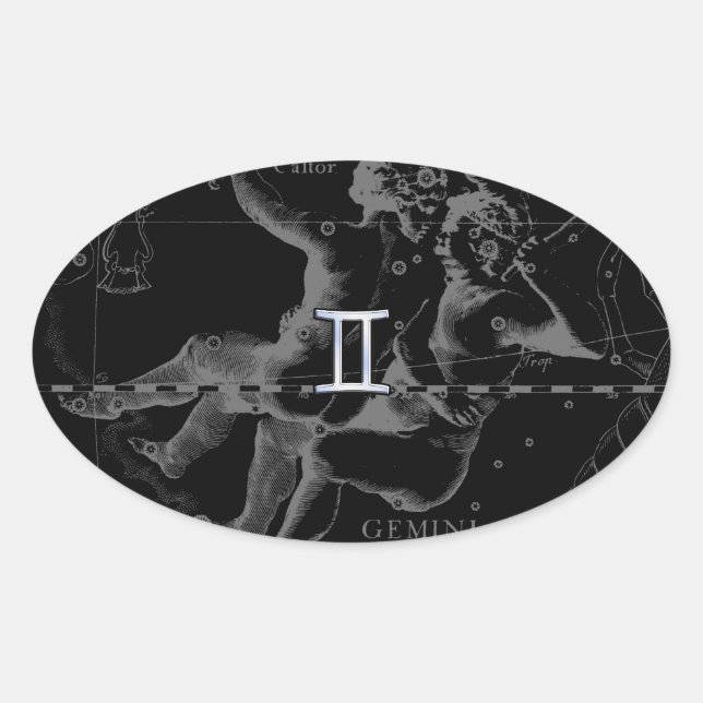 Sticker Ovale Chrome d'argent comme Gemini Zodiac Connexion Heve (Devant)