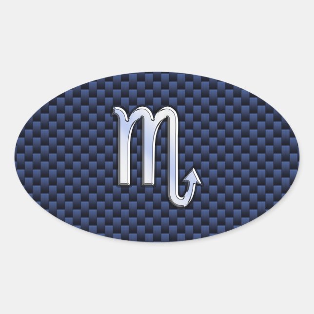 Sticker Ovale Chrome Scorpio Zodiac Sign on Blue Carbon Fibre (Devant)