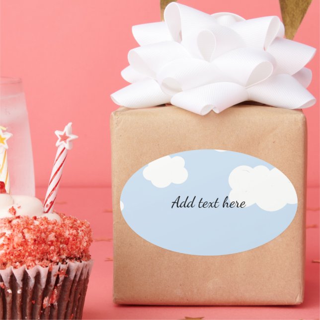 Sticker Ovale Ciel Bleu, Modèle de nuages Blancs Fluffants, (Fête)