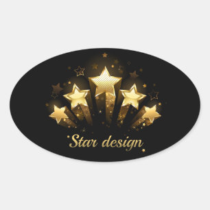 Sticker Ovale Cinq étoiles d'or en noir