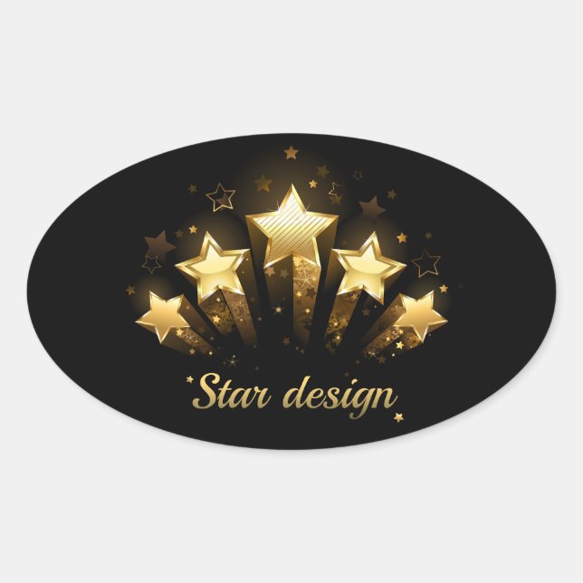 Sticker Ovale Cinq étoiles d'or en noir (Devant)