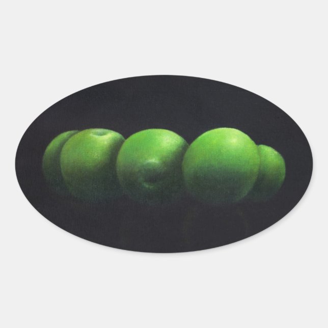 Sticker Ovale Cinq pommes vertes (Devant)