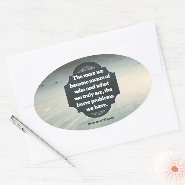 Sticker Ovale Citation Inspirationnelle de Henry David Thoreau " (Enveloppe)