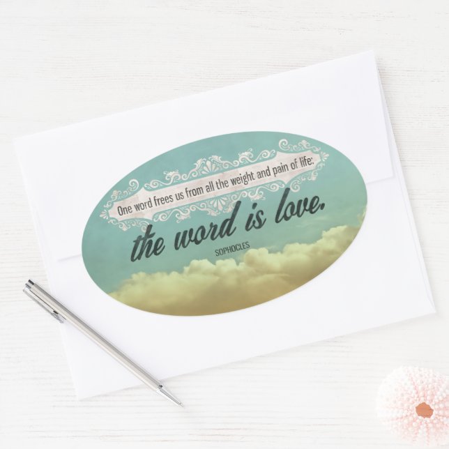Sticker Ovale Citation Inspirationnelle Sophocles "Amour" (Enveloppe)