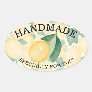Sticker Ovale Citrons italiens feuilles aquarelle élégante FAIT 