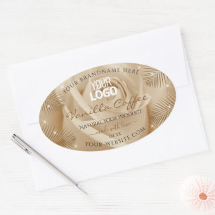 Sticker Ovale Clair Brown Rose Palm Feuille Produit Logo Étiquet