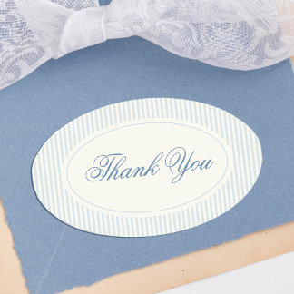 Sticker Ovale Classic Light Blue Stripes Thank You Wedding